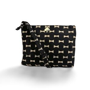 Kate Spade Black Bow Print Nylon Crossbody Bag Slim Lightweight Classic
